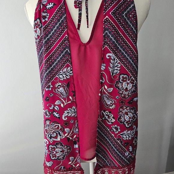 womens SOHO JEANS red NY & COMPANY floral TOP spaghetti straps TRIM size XS - Picture 5 of 7